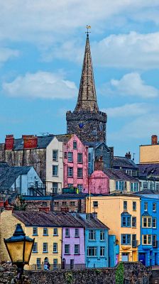 A view of Tenby showing buildings in various colours